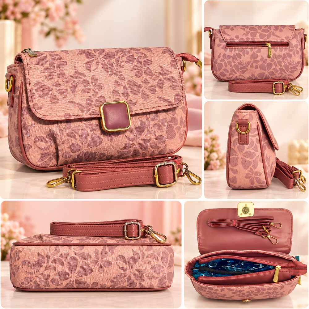 Stylish Pink Floral Sling Bag for Women with Adjustable Shoulder Strap