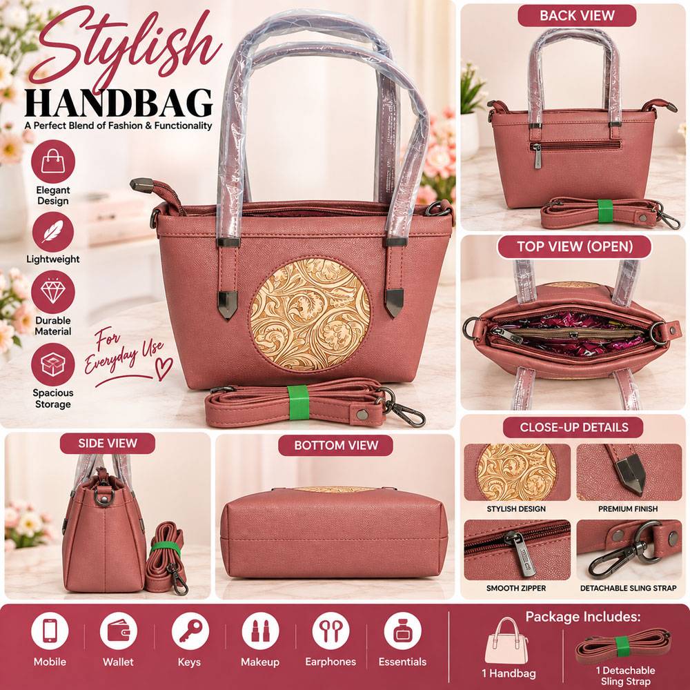 Stylish Pink Handbag for Women with Detachable Shoulder Strap