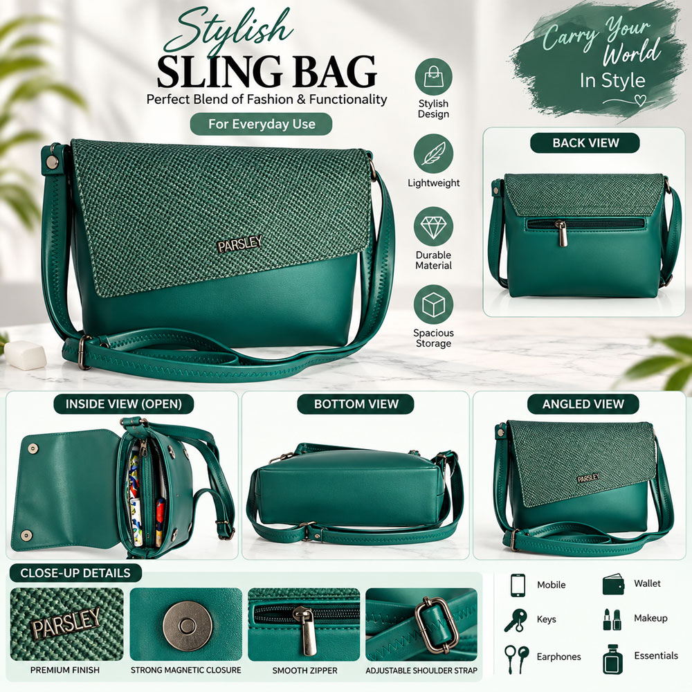 Parsley Women Green Textured Flap Sling Bag with Adjustable Strap