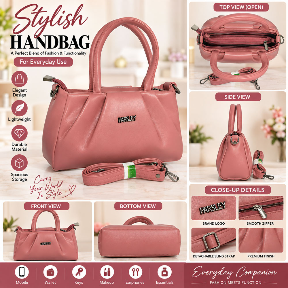 Stylish Pink Handbag for Women with Detachable Shoulder Strap