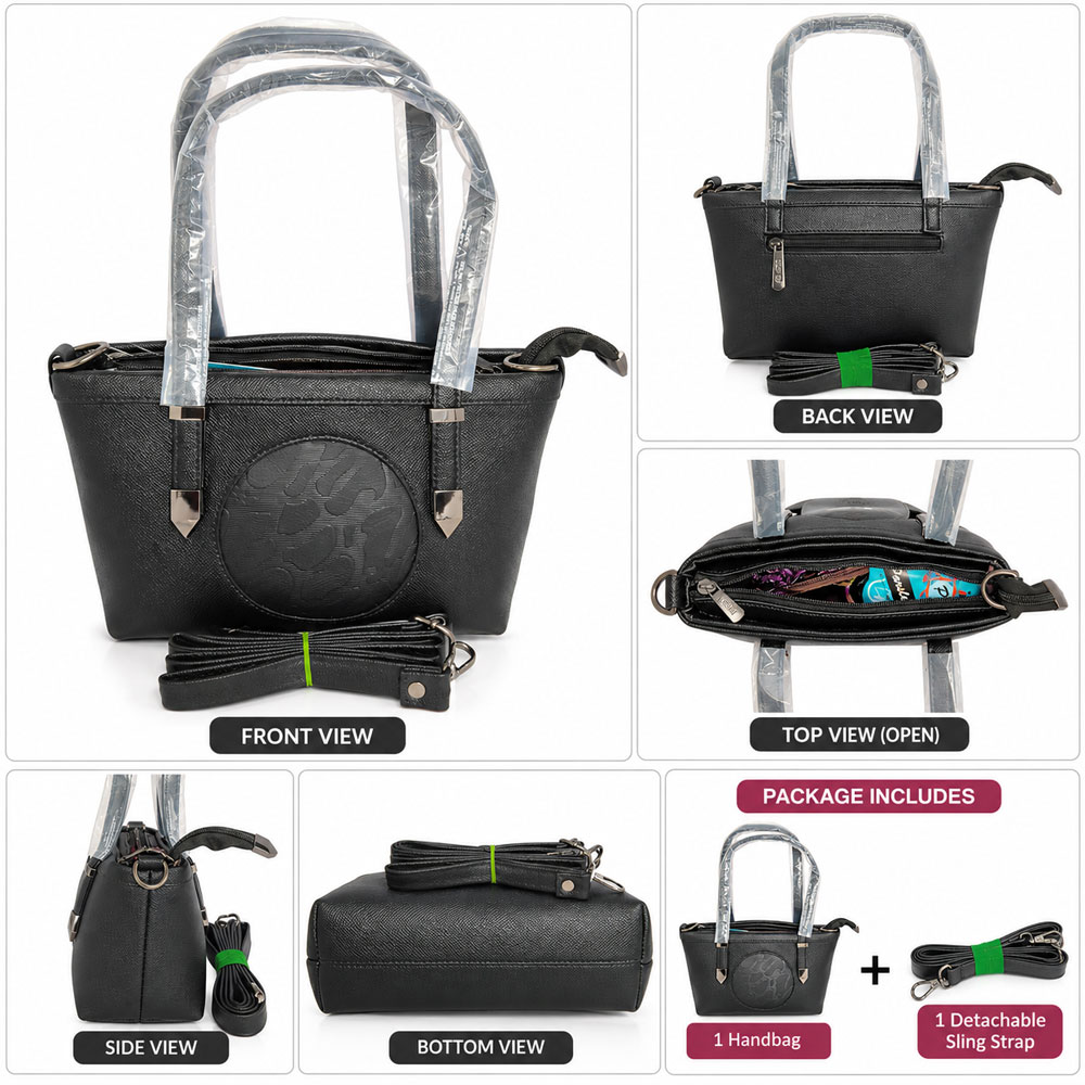 Stylish Black Handbag for Women with Detachable Shoulder Strap