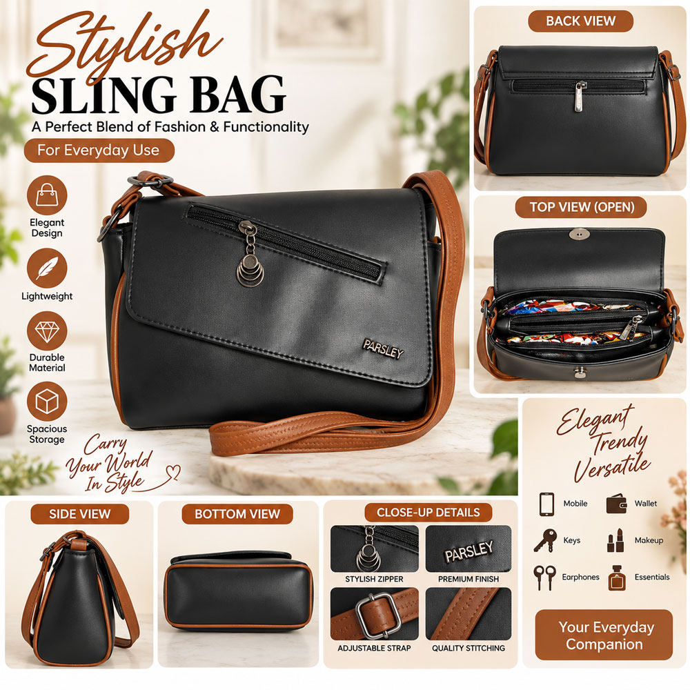 Women Stylish PU Leather Sling Bag | Black Crossbody Shoulder Bag