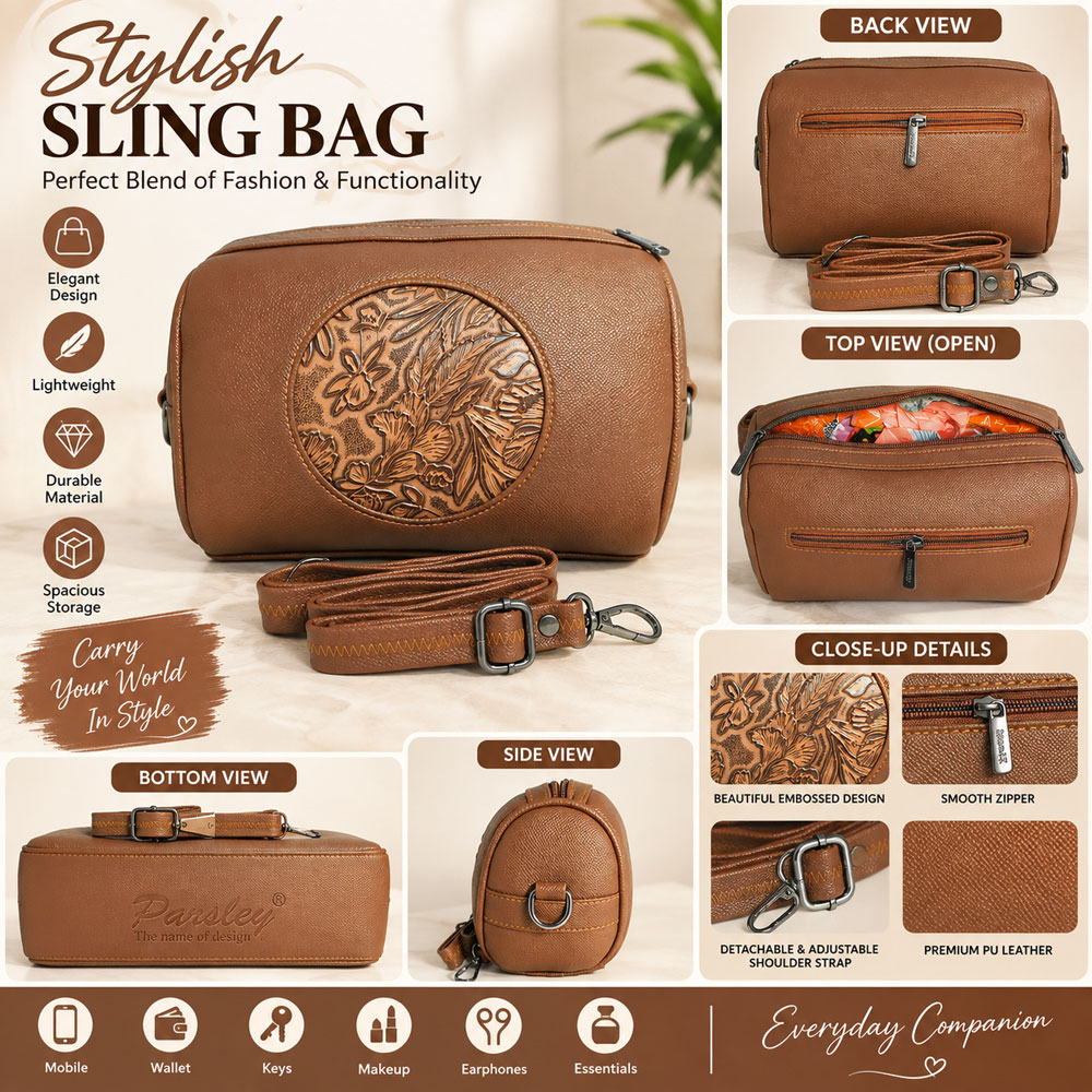 Stylish Sling Bag for Women – Embossed PU Leather Crossbody Bag