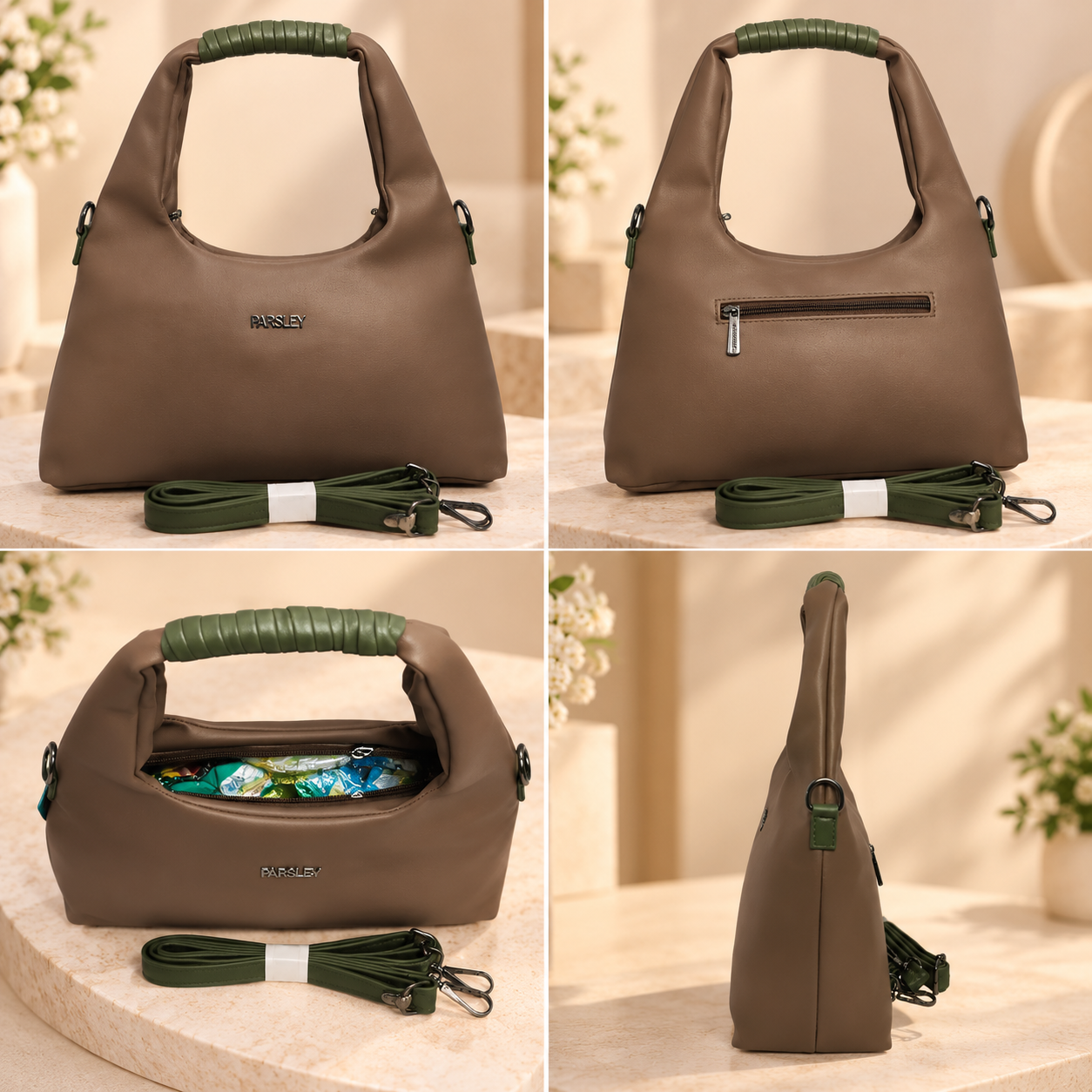 Stylish Muted Brown Handbag for Women with Detachable Sling Strap